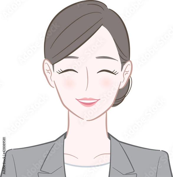 Fototapeta 笑顔のグレーのスーツを着た女性のイラスト