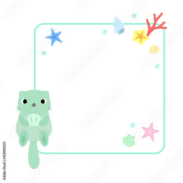 Fototapeta ラッコのアイコン　フレーム＋海の装飾付