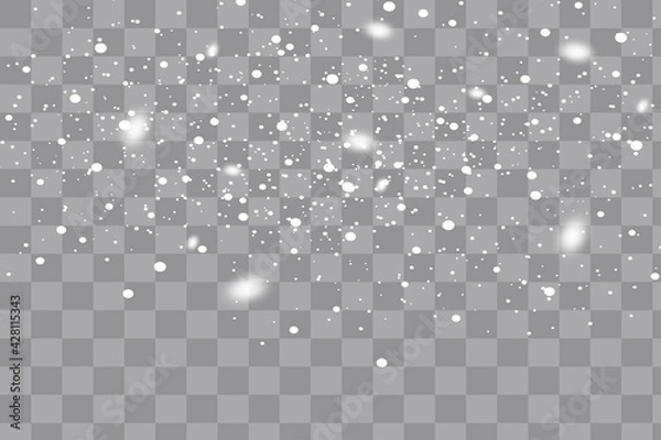 Fototapeta Snowfall, snowflakes in different shapes and forms. Snowflakes, snow background. Christmas snow for the new year.