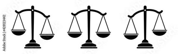 Fototapeta Justice scales icons set. Law scale icon collection. Balance concept. Libra silhouette. Weight in modern flat style on white background. 