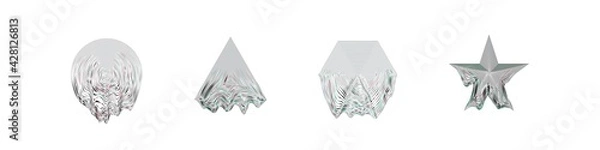 Fototapeta Retro glitch distorted shapes collection, futuristic cyber distortion effect on different shapes, element for vintage design.