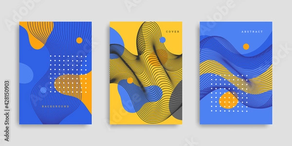 Fototapeta Abstract hand drawn shapes cover set. Collection vertical backgrounds with different wavy shapes. Template in flat style. Vector illustration. Design poster, cover, wallpaper, notebook, catalog.