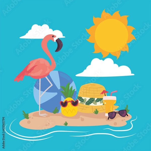 Obraz flamingo at beach