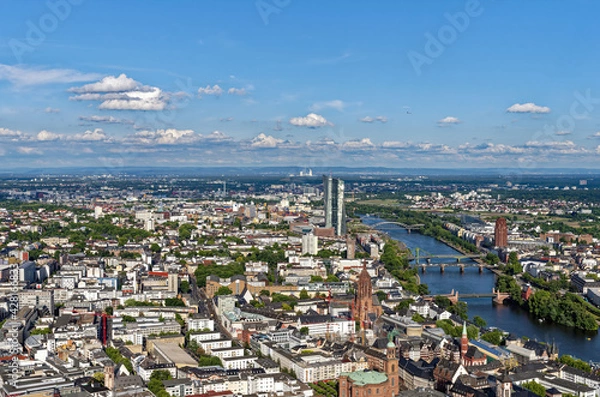 Fototapeta Germany, Hessen, Frankfurt Am Main, Panorama View On Skyline Frankfurt