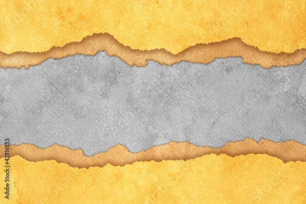 Obraz Grunge Gray Torn Paper Background with Brown and Yellow Stripes