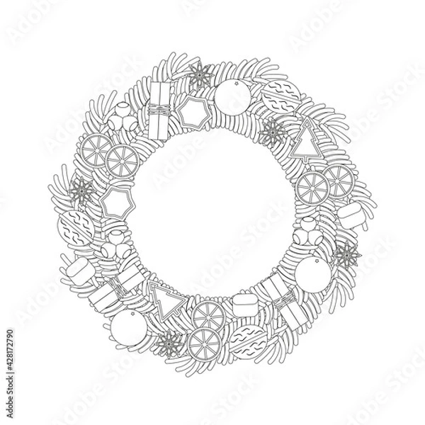 Fototapeta Isolated Christmas wreath.