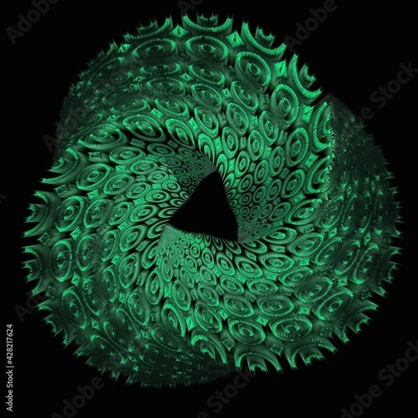 Fototapeta patterns and 3D designs based on a single low order mobius ring in shades of emerald green on a black background