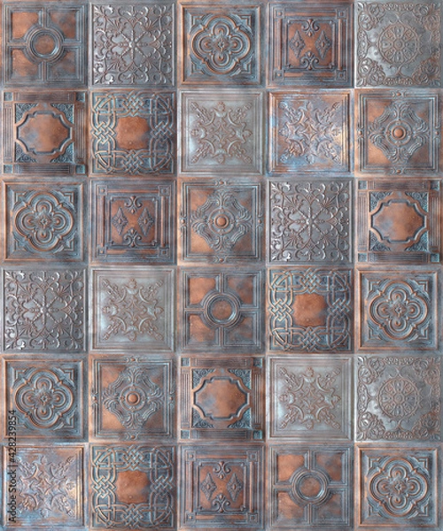 Obraz Old decorative painted tin ceiling tiles. Seamless pattern.