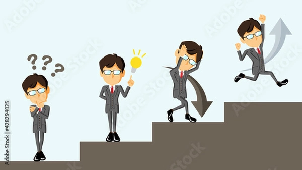 Obraz 課題を解決して成功する人物のイラスト	