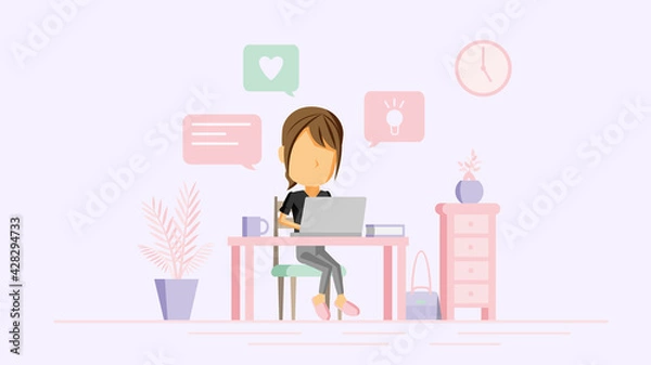 Obraz 自宅でPC作業をする人物のイラスト	