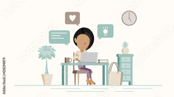 Obraz 自宅でPC作業をする人物のイラスト	