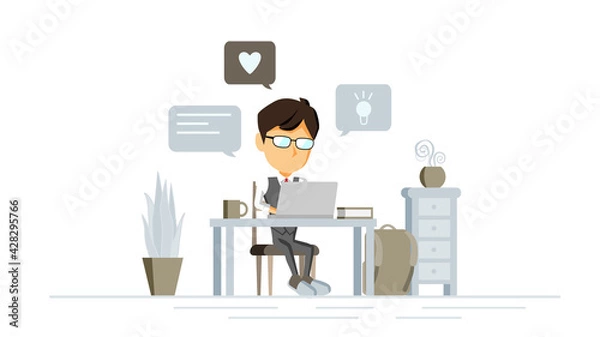 Obraz 自宅でPC作業をする人物のイラスト	