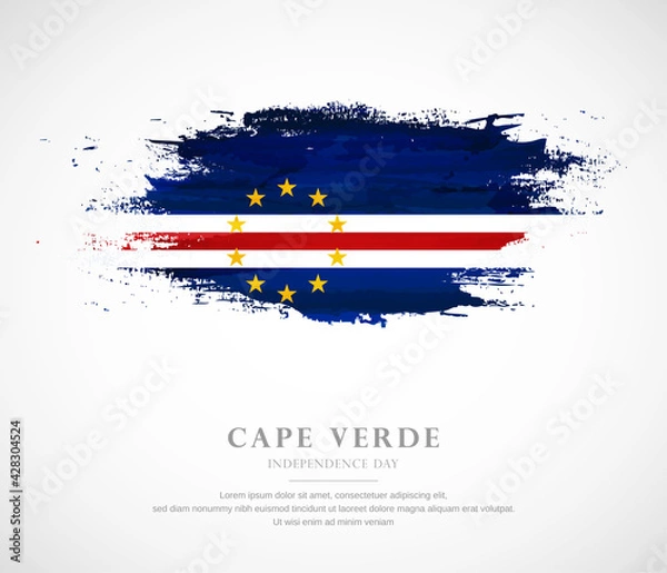 Fototapeta Abstract watercolor brush stroke flag for independence day of Cape Verde