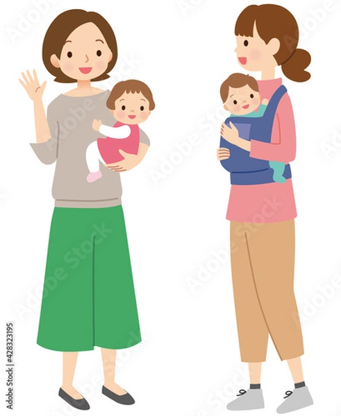 Fototapeta 赤ちゃんを抱っこした母親　ママ友