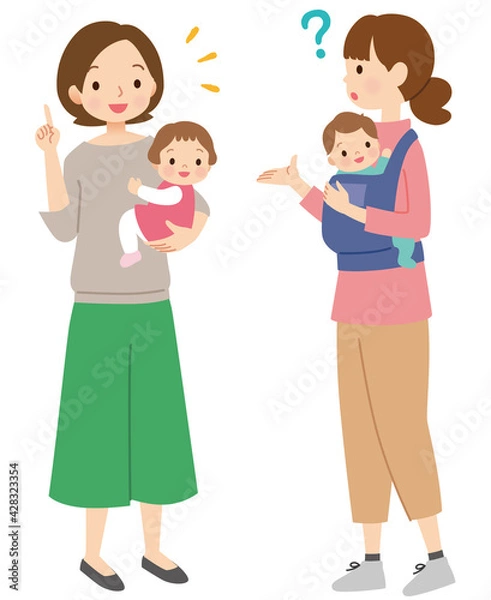 Fototapeta 赤ちゃんを抱っこした母親　ママ友　相談