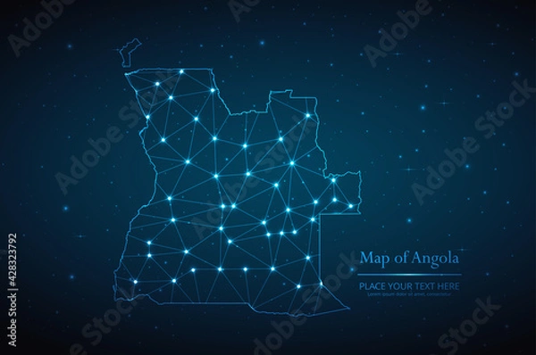 Fototapeta Abstract map of Angola geometric mesh polygonal network line, structure and point scales on dark background. Vector illustration eps 10