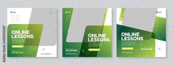 Fototapeta Online lessons courses social media post template design vector