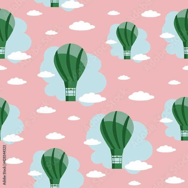 Fototapeta green balloons on a background of sky and clouds. Vector seamless pattern for your product