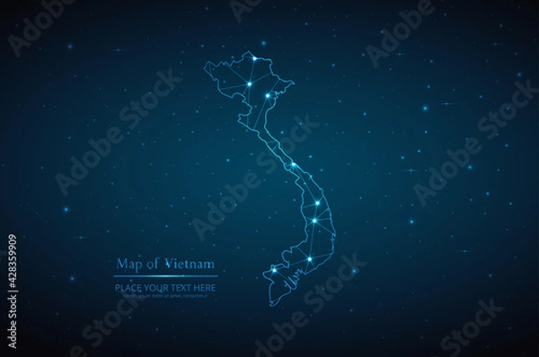 Fototapeta Abstract map of Vietnam geometric mesh polygonal network line, structure and point scales on dark background. Vector illustration eps 10