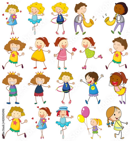 Obraz Set of different kids in doodle style