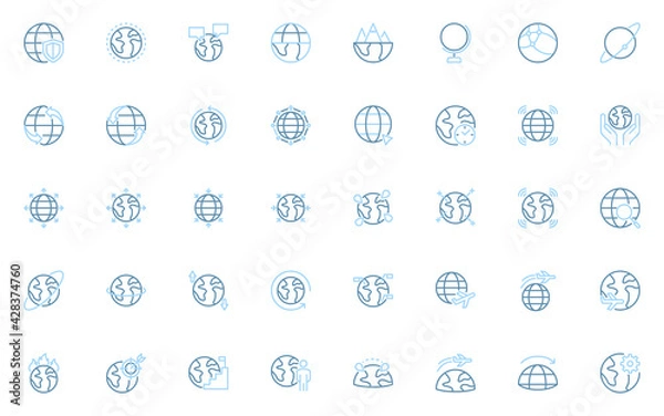 Fototapeta set of world thin line icons, globe, global, internet, communication