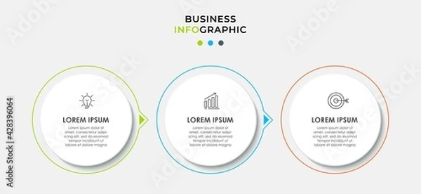 Fototapeta Minimal Infographic circle label design business vector template with icons and 3 options or steps. Can be used for process diagram, presentations, workflow layout, banner, flow chart, info graph