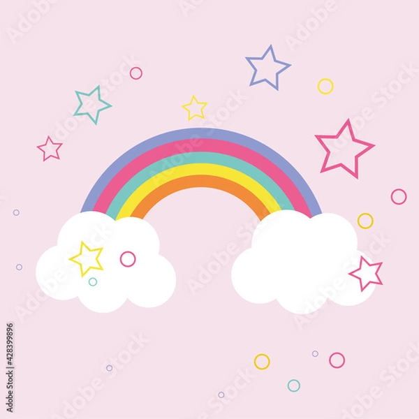 Fototapeta Magic rainbow and clouds flat design vector image