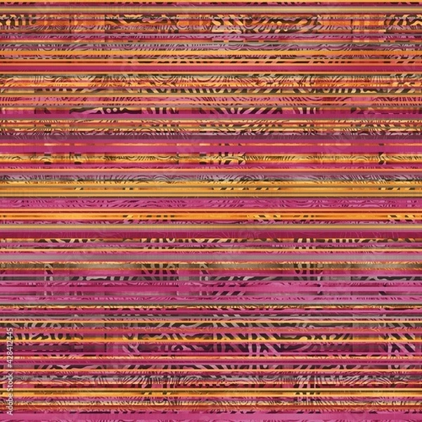Fototapeta Seamless hip vogue random trendy stripe pattern print. High quality illustration. Detailed patterned strips of color. Luxury fashion or interior design print for surface design. Intricate posh style.