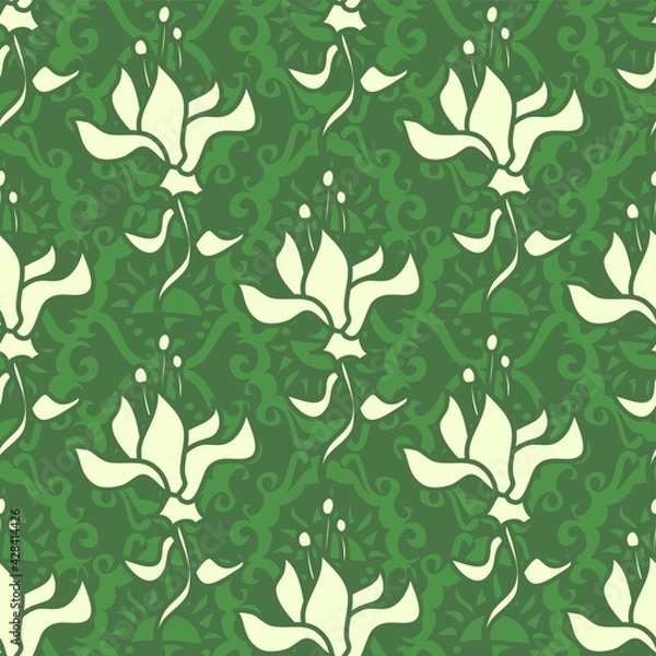 Obraz Elegant Floral Repeat Pattern In Cream And Grass Green