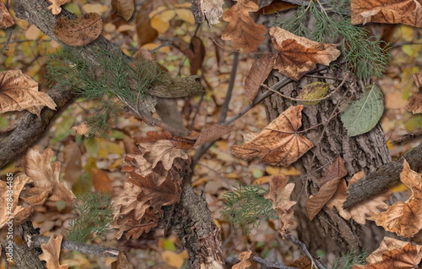Fototapeta Realistic camouflage seamless pattern. Hunting camo for cloth, weapons or vechicles.
