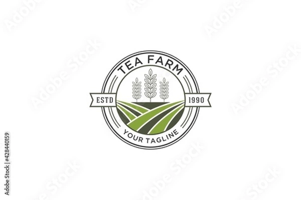 Obraz tea plantation logo with the addition of tea leaves that still have a stalk