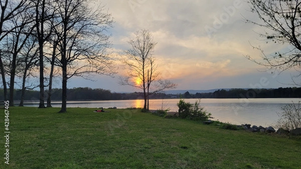 Obraz Sunset on the lake with couple