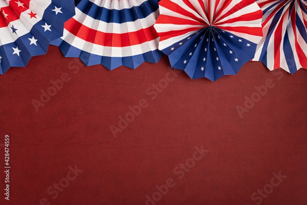 Obraz 4th of July holiday banner design. USA theme paper fans. Independence, Memorial Day pinwheels