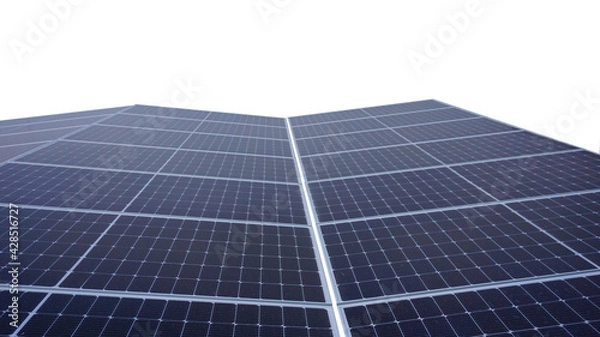 Fototapeta Solar panel on white background. Solar panels on the roof. Close-up frontal view of a photovoltaic panel.