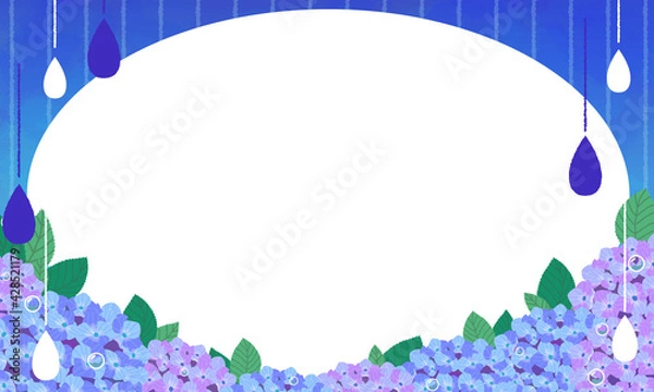 Obraz 紫陽花と雨のフレーム