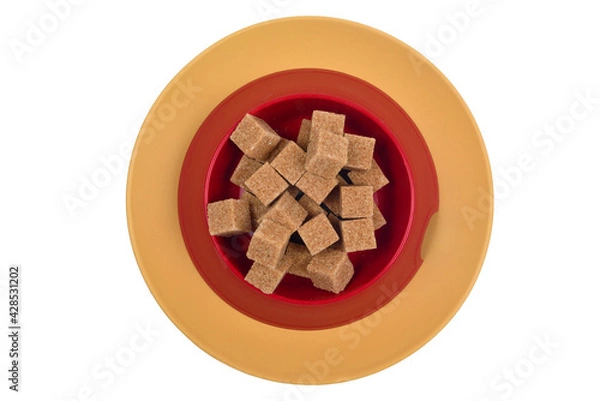 Obraz There is an animal bowl with cane sugar on a ceramic plate