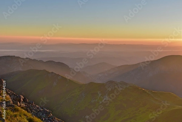 Obraz wschod i zachod slonca Tatry Zachodnie, góry, TPN, Małopolska,