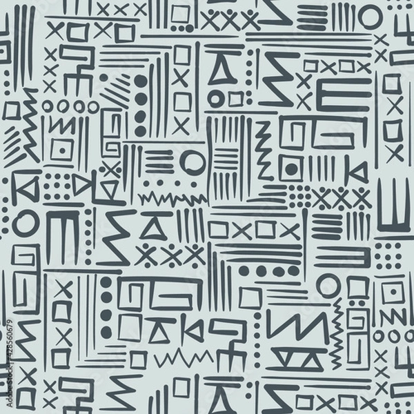 Obraz Seamless vector pattern in the style of Native American drawings, hand drawn