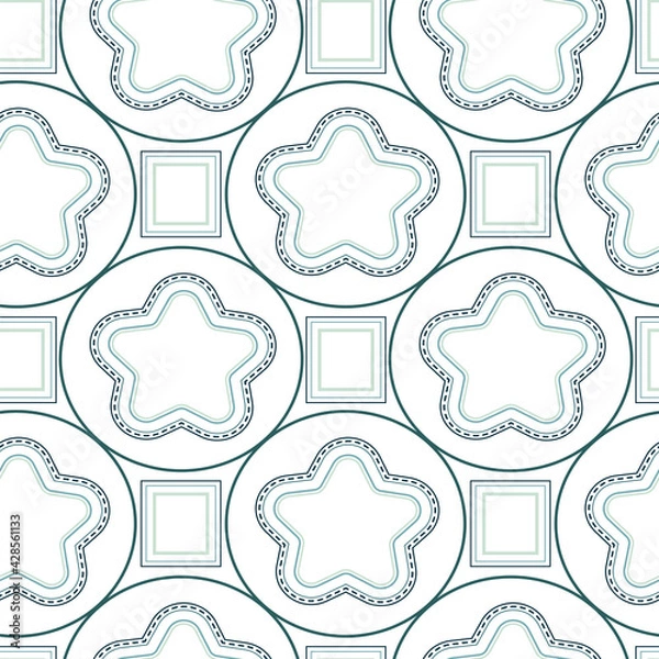 Fototapeta Abstract pattern with seamless pattern for cloth design. Stars, circles,rectangles, texture, blue, gray, strokes, dotted line.