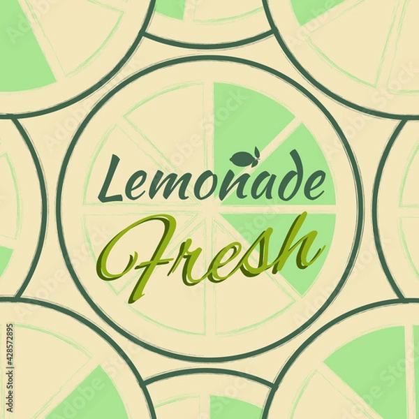 Fototapeta Lettering fresh lemonade on a background with limes in a retro style.
