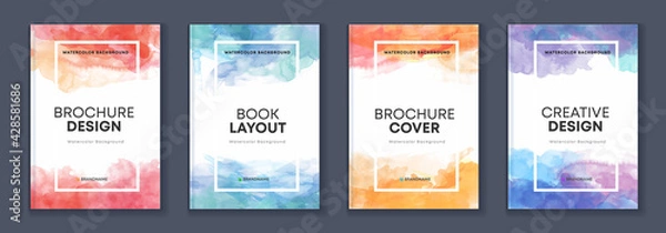 Obraz Watercolor A4 brochure colourful cover bundle set with paint splash