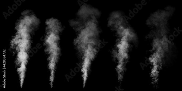 Fototapeta Puffs of smoke on an isolated black background.