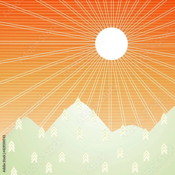 Fototapeta 着物柄_mountain_sun