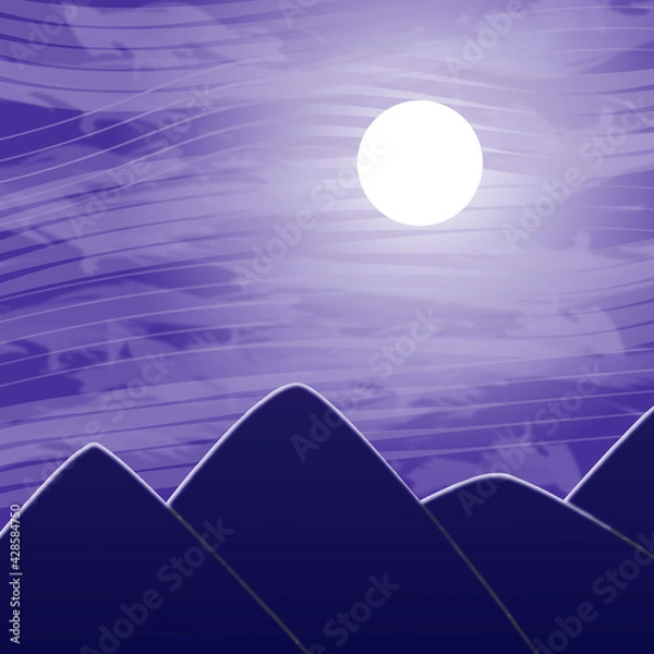 Fototapeta 着物柄_mountain_moon