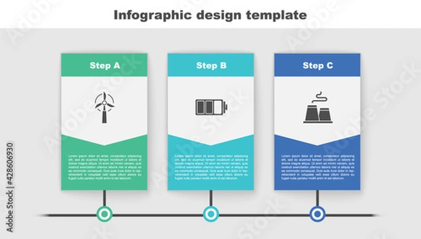 Fototapeta Set Wind turbine, Battery and Factory. Business infographic template. Vector