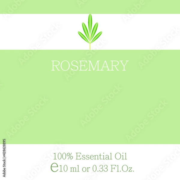 Fototapeta Rosemary. Essential oil label design. Cosmetics packaging template. Vector image on the theme of aromatherapy.