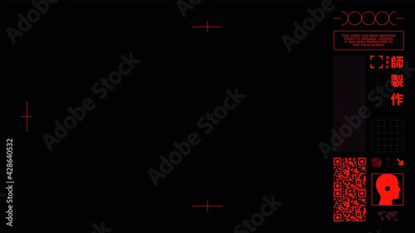 Fototapeta Cinematic effect asset, boutique overlay tape interface on black screen, Translation for Chinese text.. This is a cool visual. Barcode has nothing inside. 