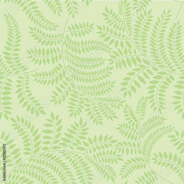 Fototapeta seamless pattern with leaves on green background, Print