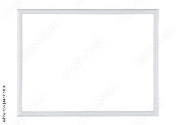 Obraz Empty photo frame with white thin plastic border isolated on white background