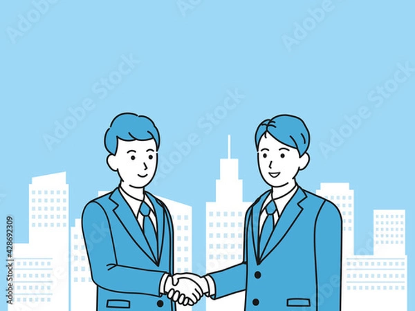 Fototapeta 握手をするスーツ姿の男性　商談　契約　挨拶　イラスト素材